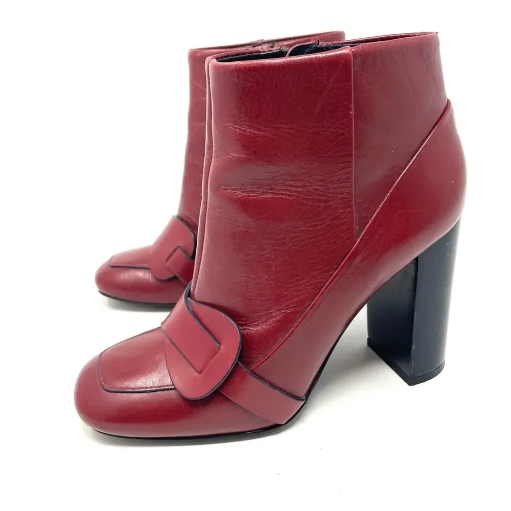 Tory Burch Burgundy Red Leather Stacked Heel Ankle Boots Women's Size 7, $498